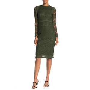 Love X Design Dress size M Green Lace Long Sleeve Midi Sheer Sleeves NEW
